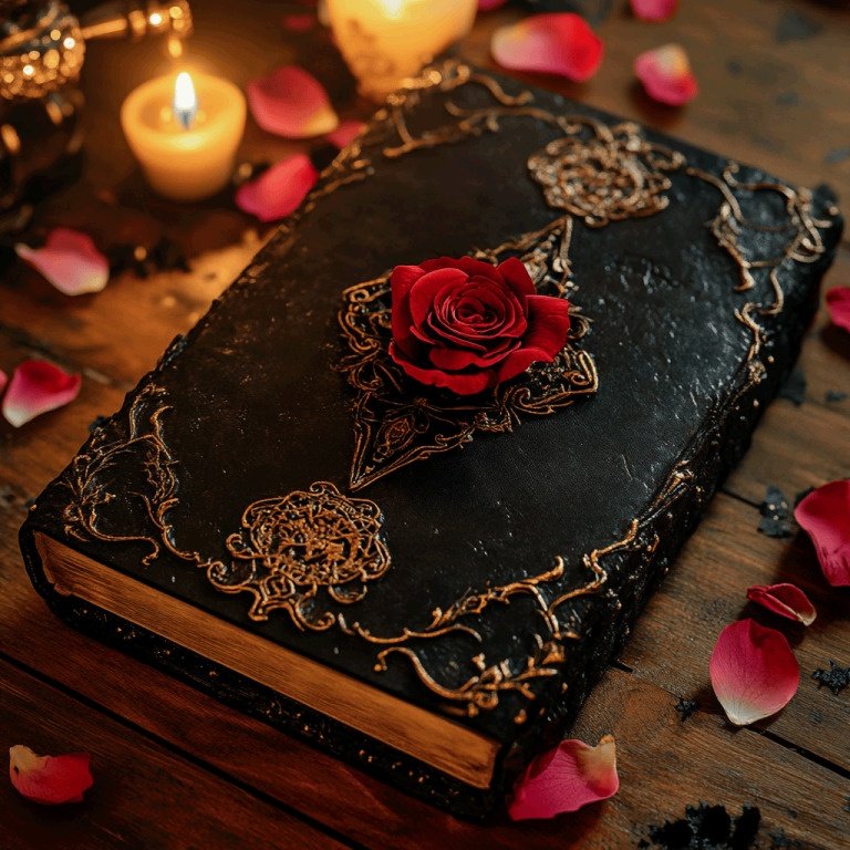Livro místico com rosa